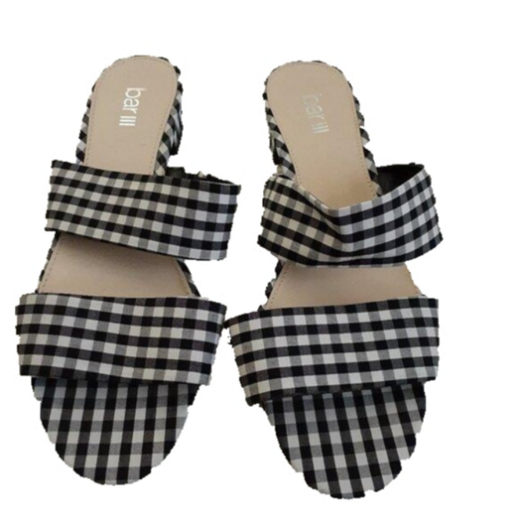 Bar III Women's Size 9W Black & White Gingham Preppy Double Strap Slide Sandals - Picture 2 of 11